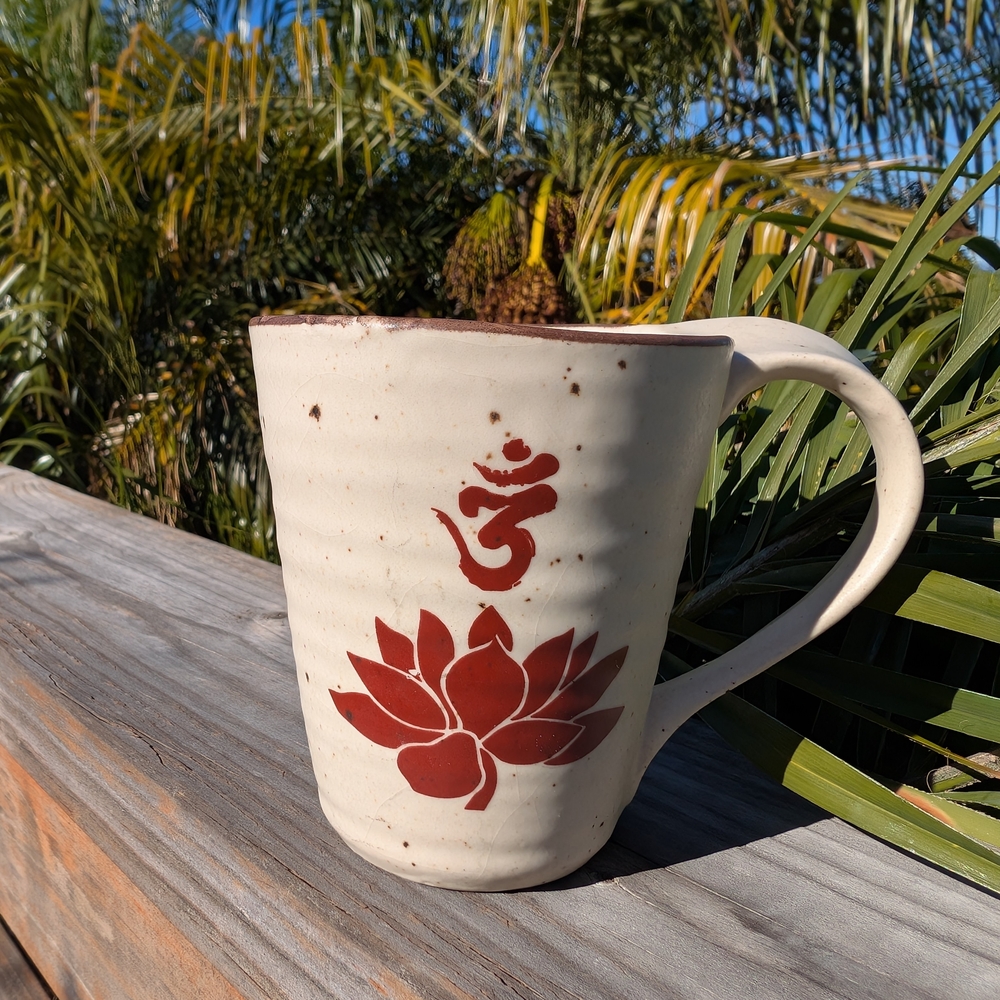 Ceramic Mug with Red Lotus Design